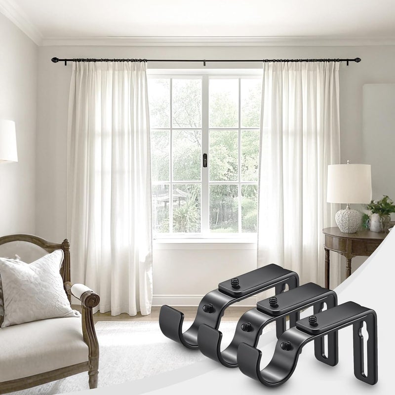 LLPJS Curtain Rod Bracket Adjustable, Drapery Rod Holder Hooks Support Hangers for 1 inch Diameter Window Curtain Rods (Black, 3-Pack) - Image 5